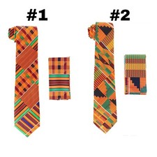 African Neck Tie  Handkerchief 100 Cotton Matching Tie  Handkerchef Set
