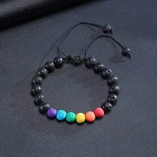 Natural Rainbow Lava Rock Bead Braided Bracelet Oil Diffuser Yoga Jewelry Unisex
