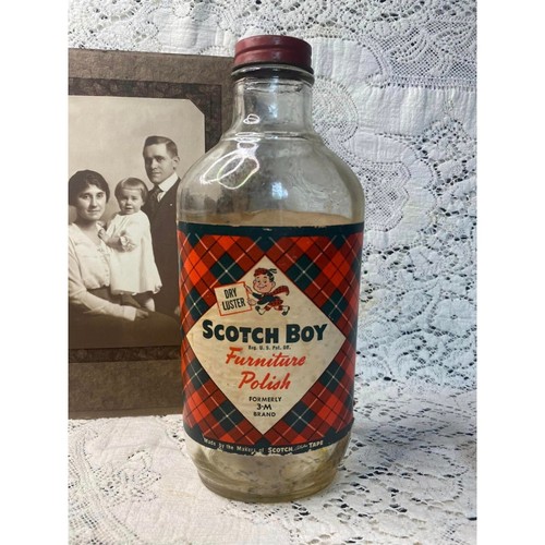 Vintage Scotch Boy Furniture Polish Bottle Christmas Colors - Picture 1 of 4