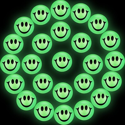 24 Pcs Glow in The Dark Smile Face Bouncing Balls, Mini High Bounce Bouncy Ba...