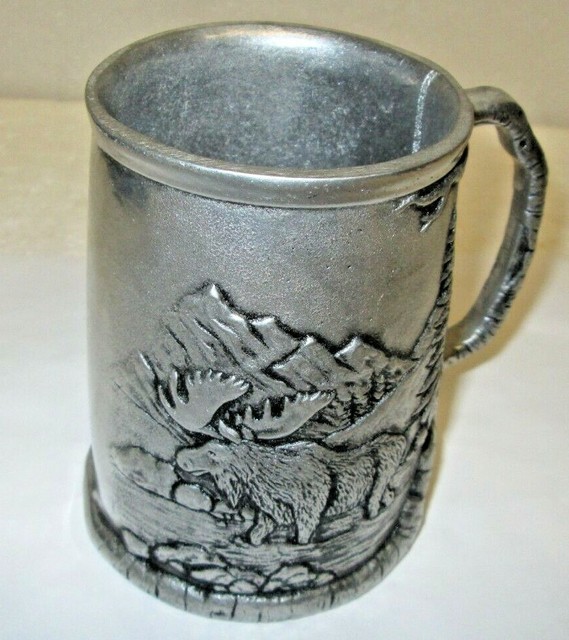 VINTAGE WILDLIFE PEWTER BEER MUG BEAR & MOOSE DESIGN eBay