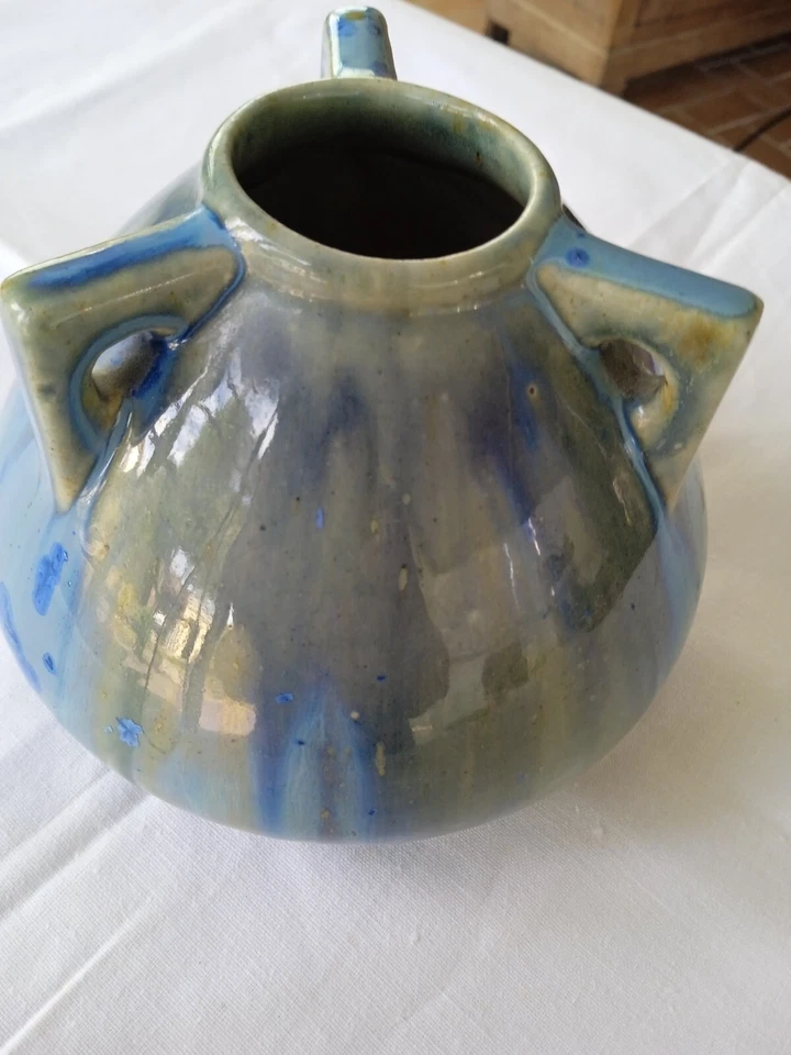 vase Pierrefonds 3 anses bleu 12 cm. - Photo 2/4