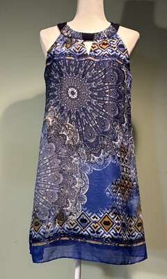 cb established 1962 Blue Patterned Sleeveless Dress Size 8petite