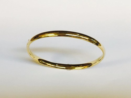 14K Yellow Gold Plated Shiny Domed Hinged Bangle Bracelet 5mm– Classic Polishe - Picture 7 of 14