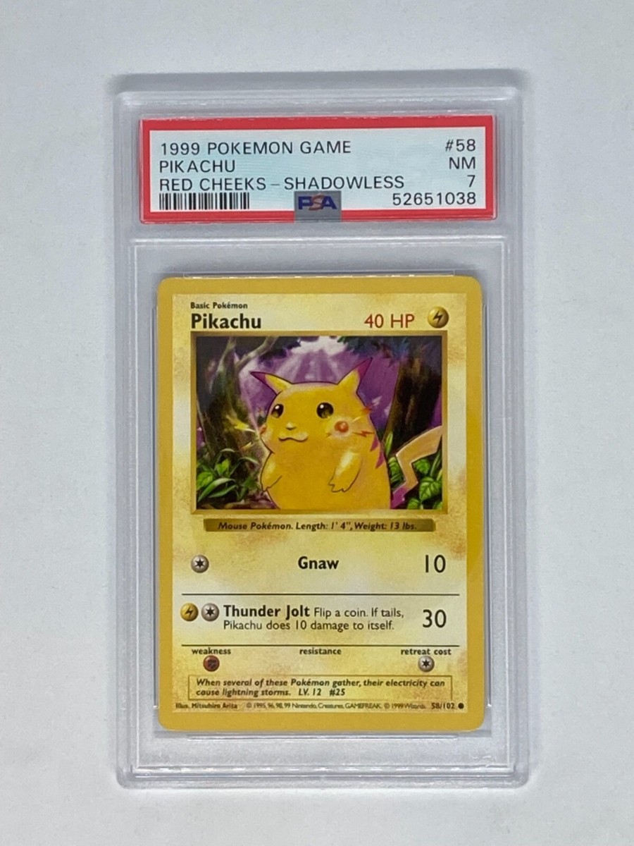 1999 Pokemon Base Set Shadowless Pikachu Red Cheeks #58/102 - PSA