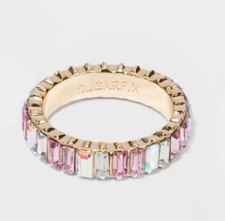 WOW! SUGARFIX by BaubleBar Baguette Pink Crystals Ring Size 7 & FAST FREE SHIP