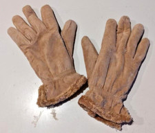 Used Women  s M, Leather Fur-Lined Taupe Gloves, Great Condition