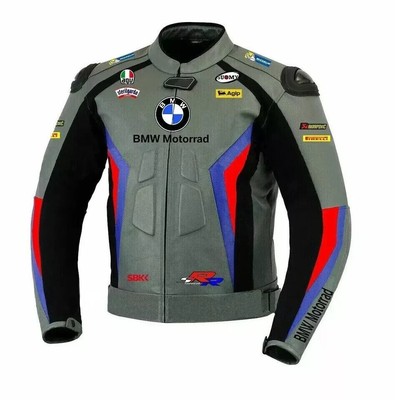 Custom Made Grey BMW SRR Motorbike Racing Armored Protected Moto Leather Jacket