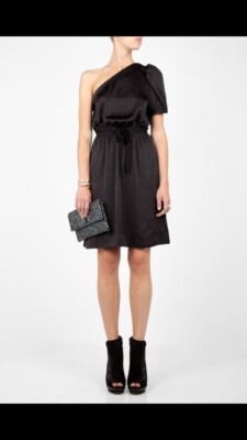 open lace back dress Women's Black One Shoulder Midi Dress