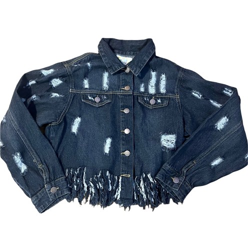 Black Jean Jacket Fringe Boho Western 