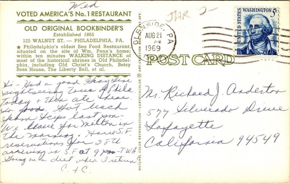 Old Original Bookbinders Philadelphia PA Pennsylvania Postcard PM