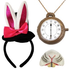 MINI BLACK TOP HAT WITH BUNNY EARS WHITE RABBIT KIT FANCY DRESS COSTUME 