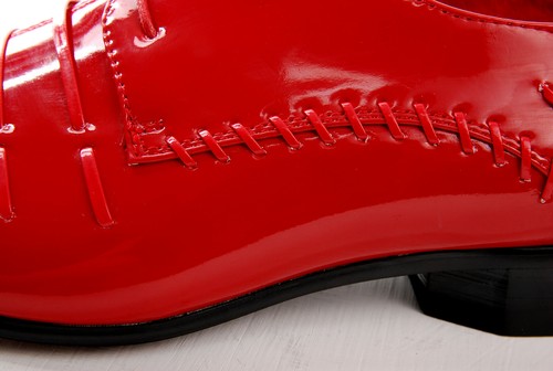 Men's Italian Patent Leather Look Spats Brogues Lace-Up Shoes Red | Size 11 - Picture 5 of 7