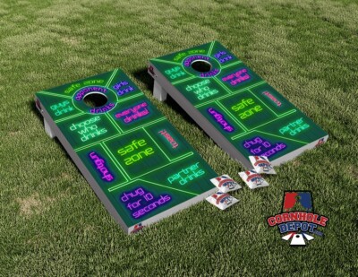 Drinking Game Neon Lights Cornhole Board Vinyl Wrap Laminated Sticker Set Decal