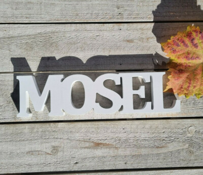   Holz Schriftzug MOSEL weiß Deko Aufsteller Geschenk 30 x 2 x 8 cm