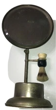 Vintage Antique Metal Shaving Mirror & Adjustable Stand, Mug Brush Holders 1900s