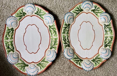 set 2 Lovely Fitz & Floyd Oblong Plates Discontinued ''Natilus Oceana'' Pattern 