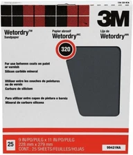 3M 99421NA 320 Grit 9" x 11" Wet or Dry Carbide Sandpaper 25 Count Pro Pak