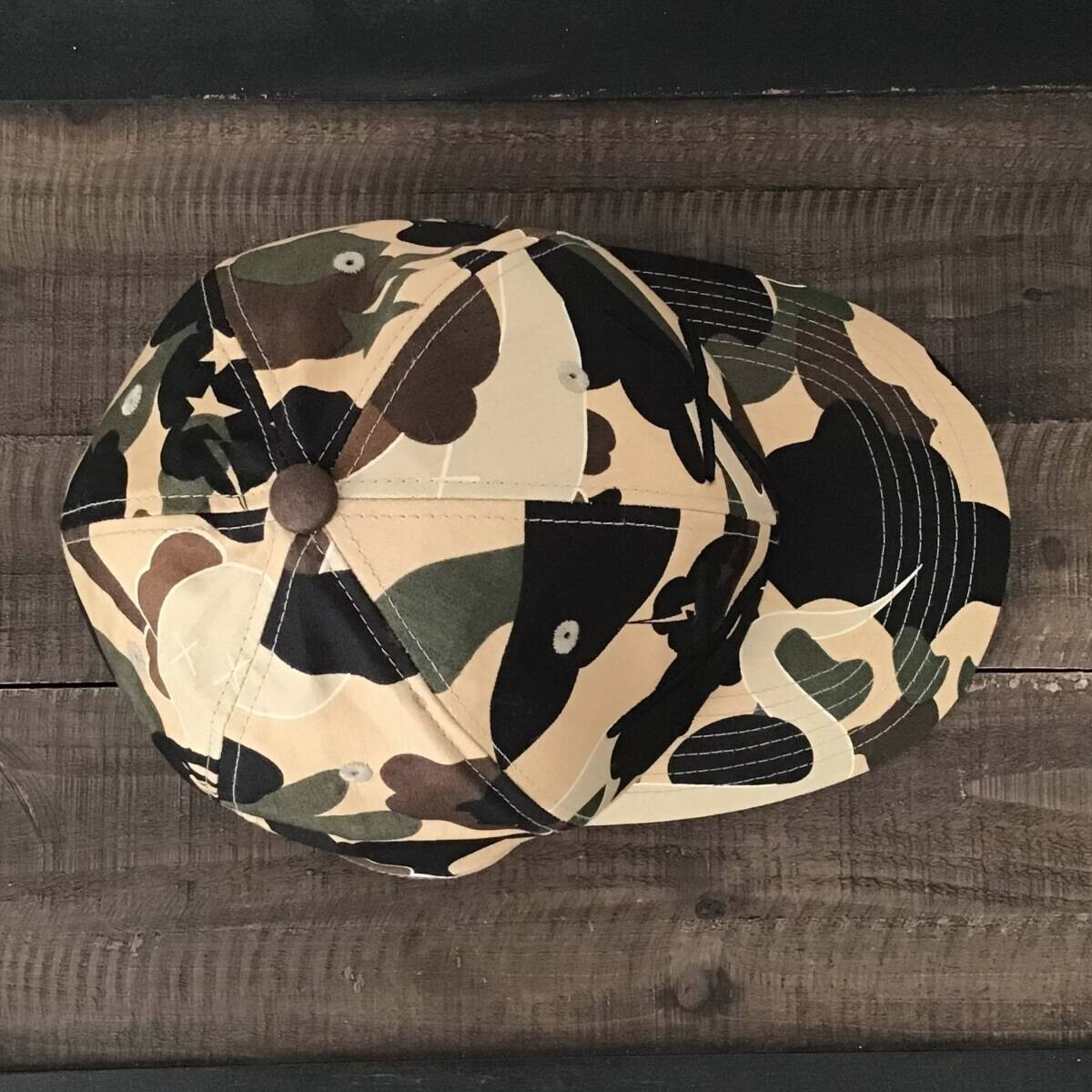 BAPE × KAWS BENDY 1st Camo Yellow Hat Cap APEE ladies A