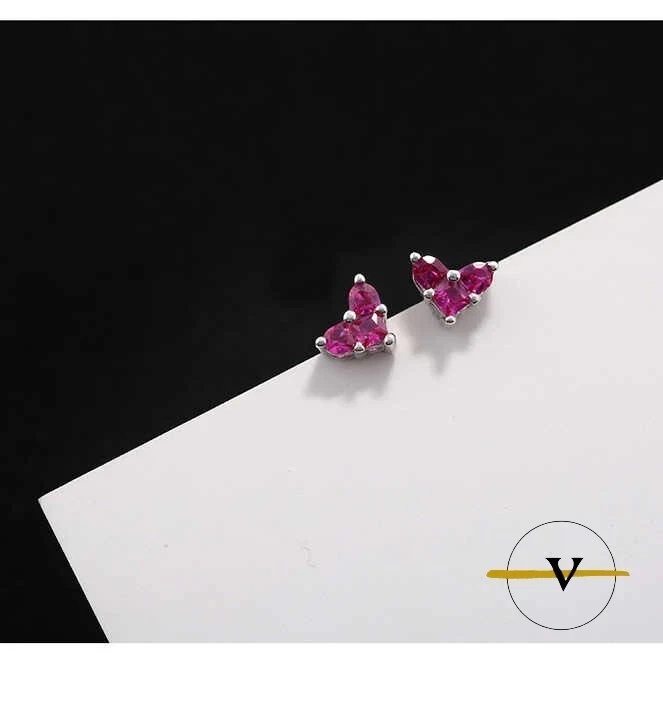 ORECCHINI DONNA A FORMA DI CUORE ZIRCONI ROSSI IN ARGENTO 925 DIMENSIONI 1,3 CM - Immagine 4 di 4
