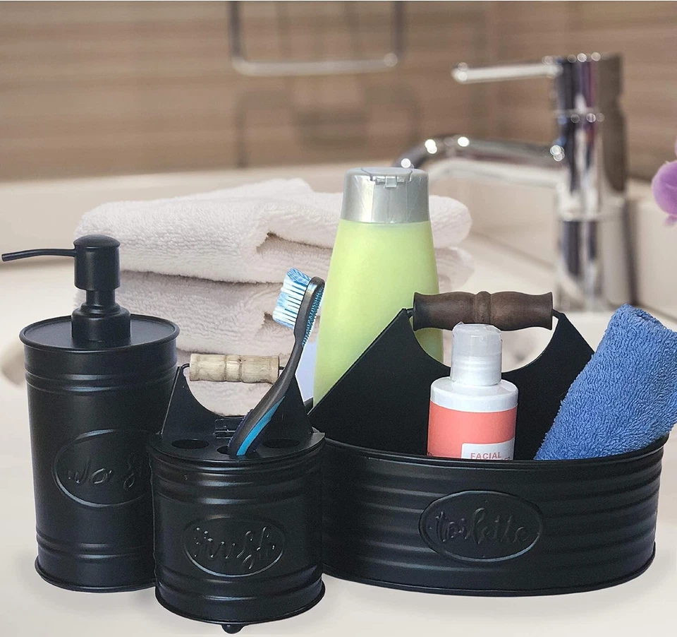 Juego de accesorios de baño dispensador de jabón de granja negro Autumn Alley, 2 piezas Foto 3 de 4