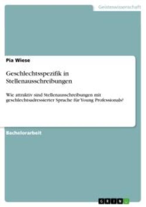 Geschlechtsspezifik In Stellenausschreibungen Pia Wiese Taschenbuch