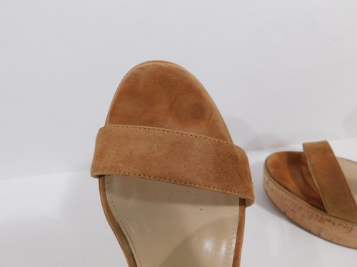 DEIMILLE Women's Camel Suede Open Toe Cork Wedge Camoscio Rame Sandal Sz 37.5 - Picture 4 of 12