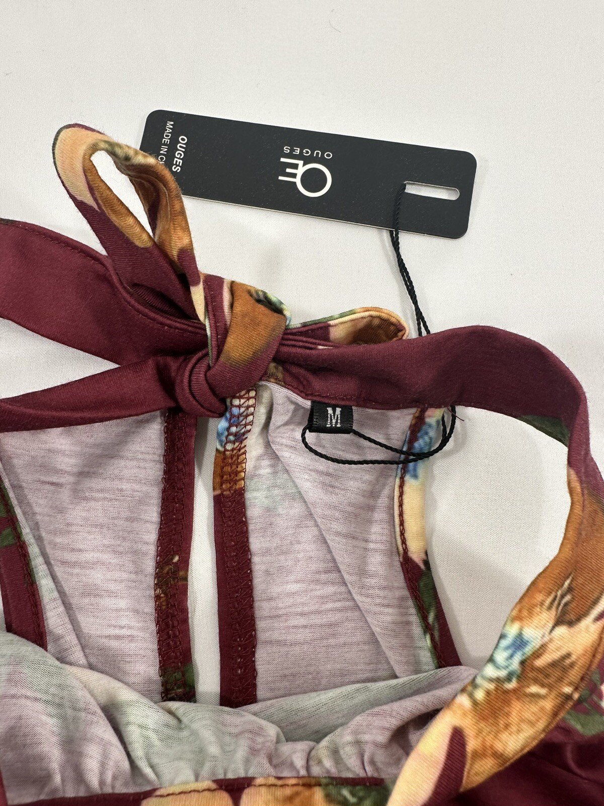 Ouges Sz M Stretch Cot Tie-Neck Floral Flare Dres… - image 4