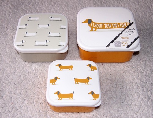 Sausage Dog Set of 3 Snack Pots Boxes Kids Children Plastic Containers Food Cute - Picture 2 of 5