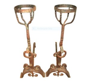 Large Fireplace Tools Andirons Antique French Forged Wrought Iron