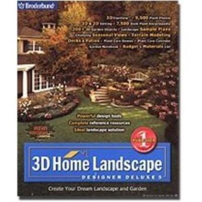 3D Landscape Designer 5 Deluxe PC CD design garden flowers yard plants layout!