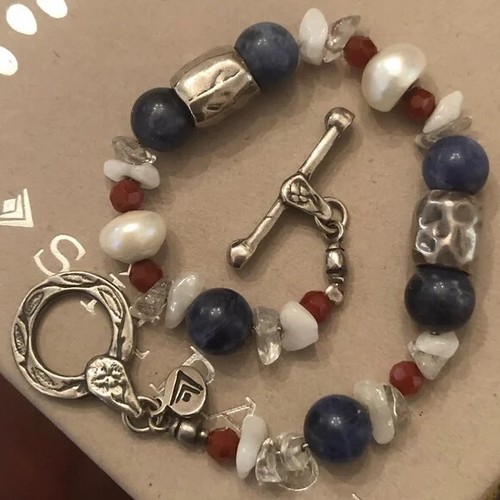 Pulsera Silpada Plata Esterlina 925 Rojo Blanco Azul B1088 Perla Sodalita Difícil de encontrar - Imagen 2 de 12