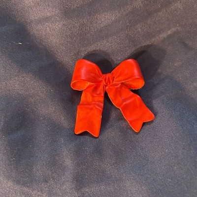 AJC Vintage Red Enamel Gold Plated Christmas Bow Pin Brooch