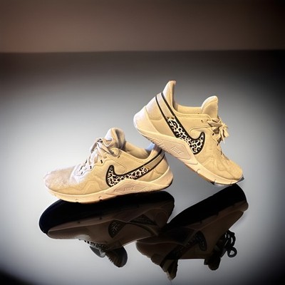 Nike Women Low Top Athletic Sneakers Beige/Black/White Leopard Swoosh