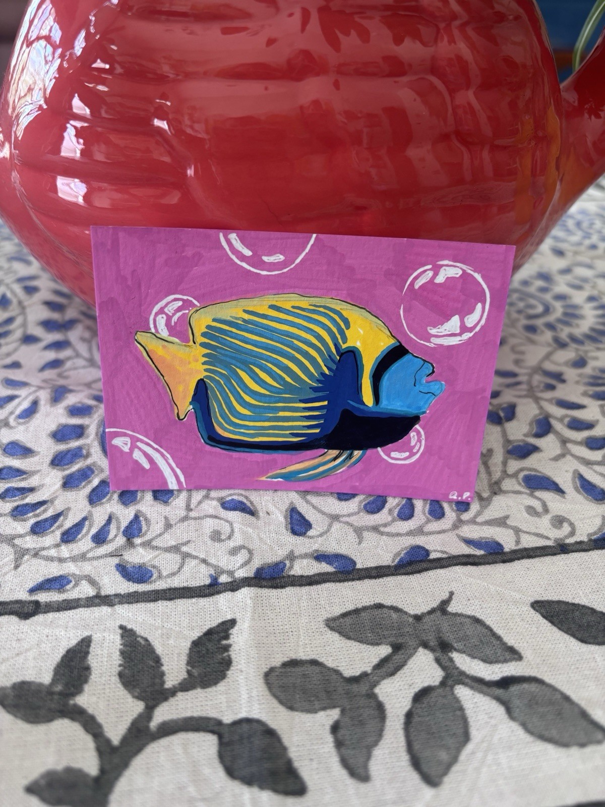ACEO Original Art, Colorful Fish, Acrylic Marker Painting