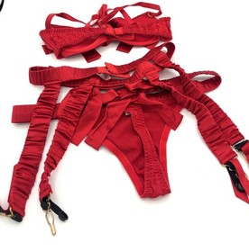 Agent Provocateur Birthday Suit Bra, Knicker & Suspender Set Red