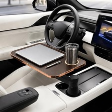 360 Rotating Car Desk Tray for Laptop and Food, Premium Leather Car Table with