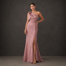 Stacees Rose Gold One-Shoulder Satin Evening Gown Size 16 NWT Prom Wedding Guest