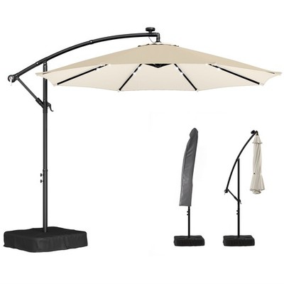 10 ft Offset Cantilever Patio Umbrella w/ Light, Weight, Cream | eBay