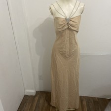 Vestido largo de noche , color champ n con tirantes decorados de pedrer a , L