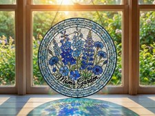 Custom Flower Stained Glass Suncatcher  Personalized Mom  s Garden Window Hanging