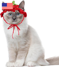 Strawberry Cat Hat, Handmade Knit Cute Soft Dog Cat Hat Halloween Christmas Part