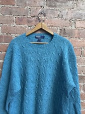 VINTAGE Polo Ralph Lauren Mens Cable Knit Sweater, Sz Large, TEAL 100 Wool