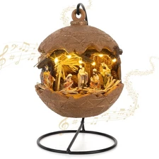 Nativity Set Figures 10.6" (with LED Light & Music)(Hand-Painted Resin Manger...