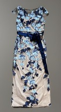 Adrianna Papell Size 4 Embroidered Floral Maxi Dress Nude Blue Mesh Overlay