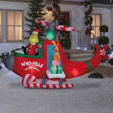 10 FT ANIMATED GRINCH HELICOPTER AIRBLOWN YARD INFLATABLE
