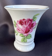 Vtg Schumann Germany Pink Roses Porcelain Floral Gold Trim Vase Cup 4  T x 3.5  W