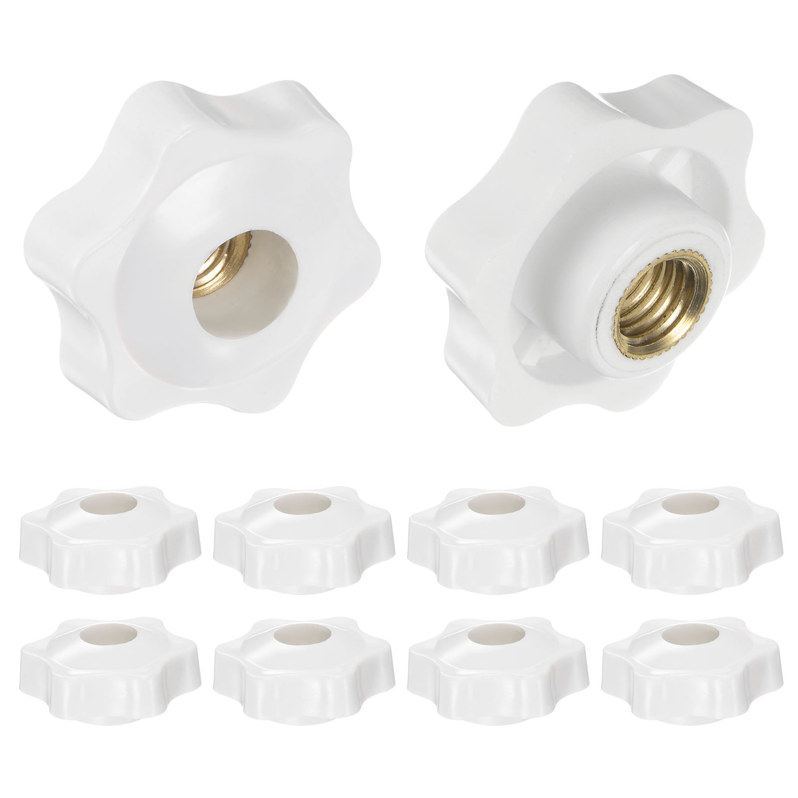 10pcs Star Knobs M10 Thread 38mm Head Through Hole Clamping Handles White