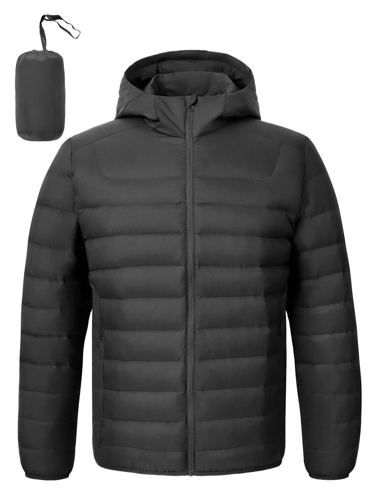 Men's Lightweight Puffer Jacket Packable Winter Down Coat Hooded Warm Insulat...