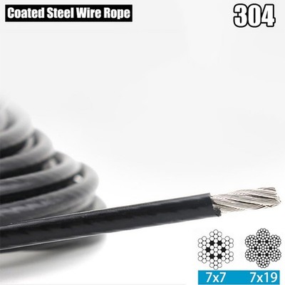 Stainless Steel Wire Rope Cable Black PVC Plastic Coated 1mm 2mm 3mm 4mm 5mm 6mm